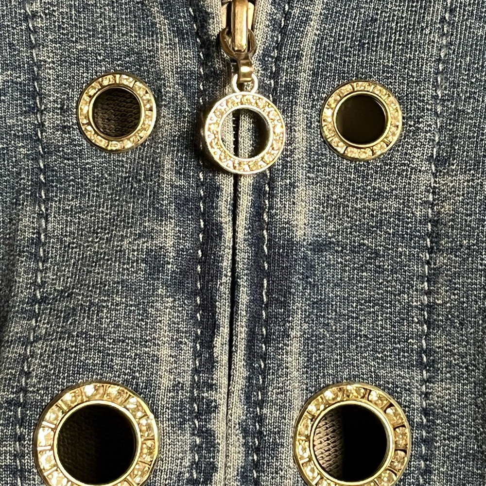 DreamJeannes Quacker Factory Blue Jean Jacket with Rhinestone Eyelet Accents - Picture 4 of 8